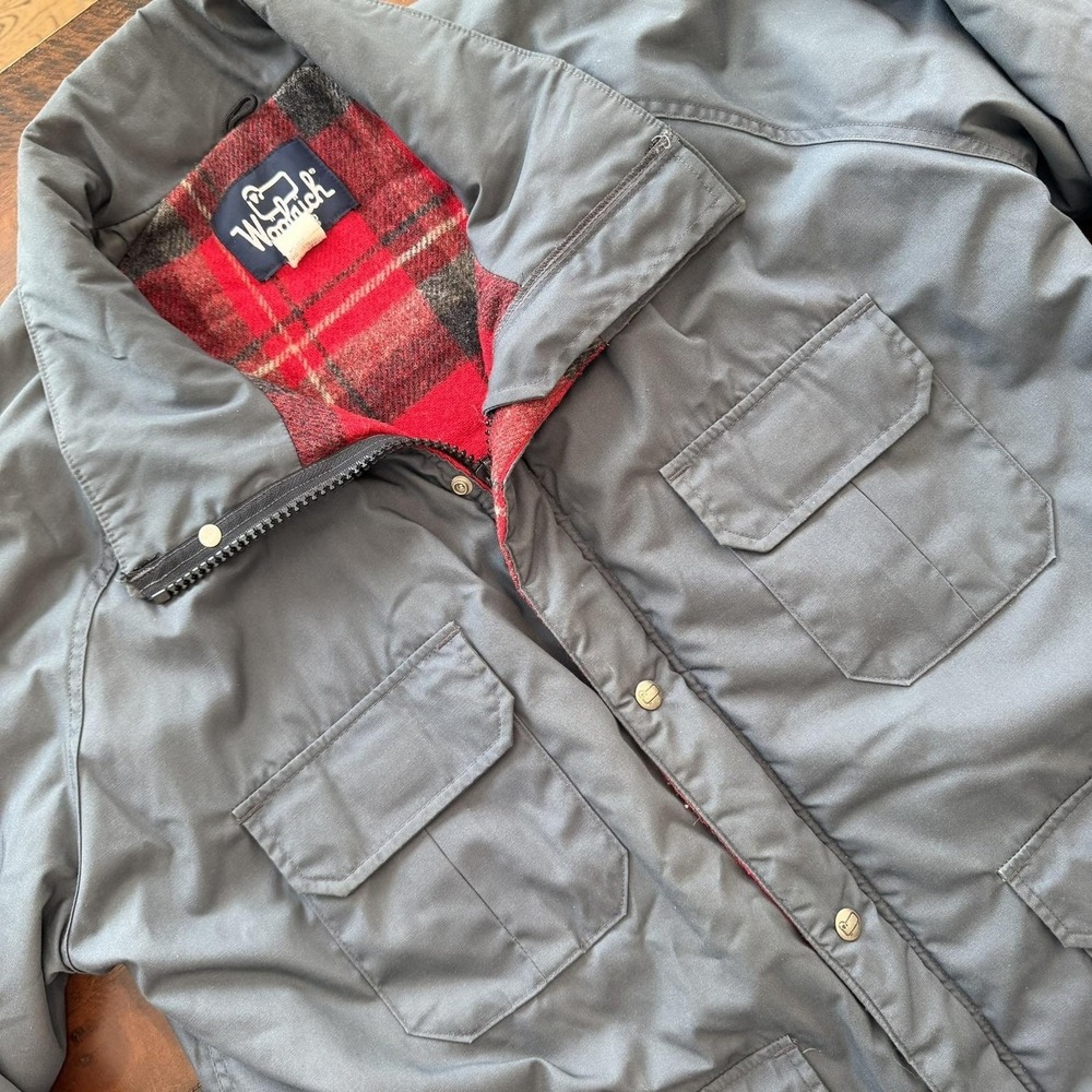 Vintage Woolrich Jacket Mens Large‎ Gray Insulated Parka Plaid Wool Lined USA